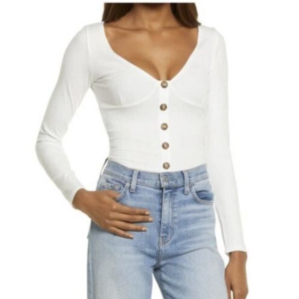 Reformation Virgil Ribbed Button Front Knit Top